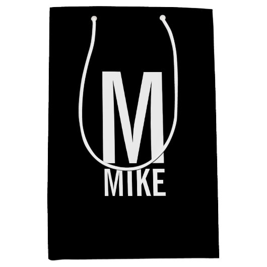 モダンパーソナライズされたモノグラムと名前 ミディアムペーパーバッグ (正面)