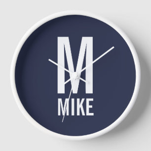 モダンパーソナライズされたモノグラムと名前 壁時計