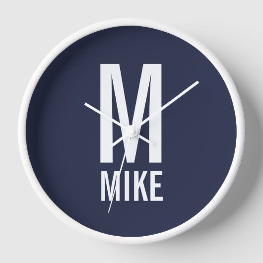 モダンパーソナライズされたモノグラムと名前 壁時計 (正面)