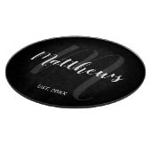 モダンパーソナライズされたモノグラムと姓ブラック カッティングボード (角)