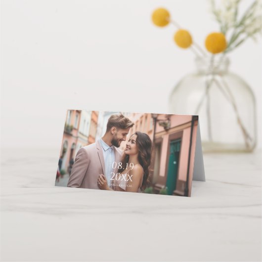 モダンパーソナライズされた写結婚真 プレイスカード (正面)