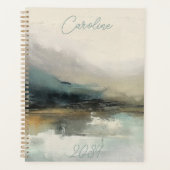 モダンパーソナライズされた抽象芸術ティール（緑がかった色） プランナー手帳 (正面)