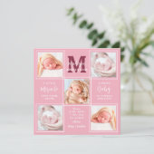 モダンパーソナライズされた生まれたばかりの5フォトピンク誕生 案内状 (スタンド正面)