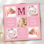 モダンパーソナライズされた生まれたばかりの5フォトピンク誕生 案内状