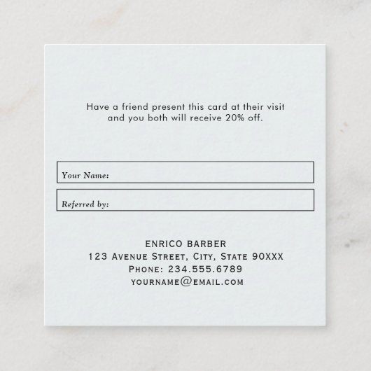 モダンパーソナライズされた紹介 スクエア名刺 (裏面)