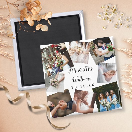 モダンパーソナライズされた結婚のPhoto Collage Magnet マグネット
