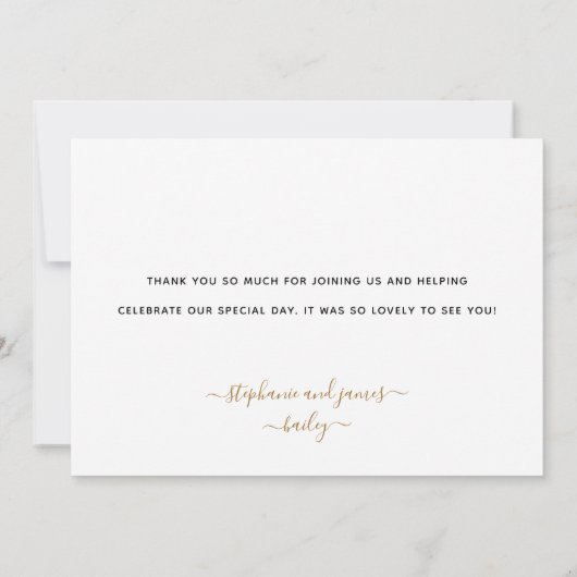 モダンパーソナライズされた結婚金ゴールド サンキューカード (裏面)