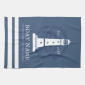 モダンパーソナライズされた航海のLight Houseボート名 キッチンタオル (横)