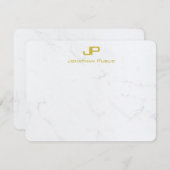 モダンパーソナライズされた金ゴールド白大理石トップテンプレート ノートカード (正面/裏面)