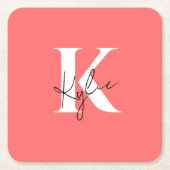 モダンパーソナライズされた鮮やかモノグラム名 –  スクエアペーパーコースター (正面)