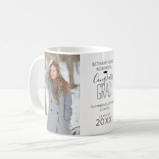 モダンパーソナライズされた2写真卒業 コーヒーマグカップ (正面左)