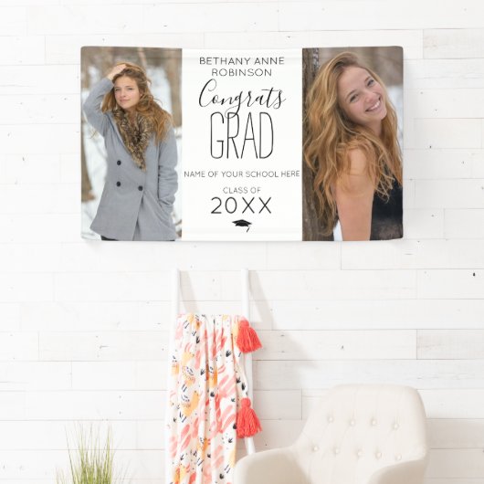 モダンパーソナライズされた2写真卒業 横断幕 (インサイチュ)