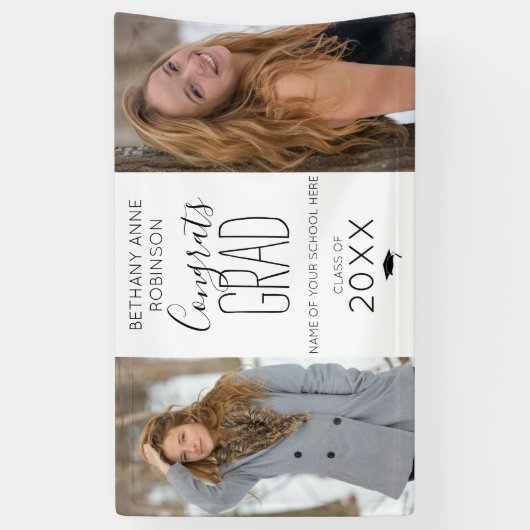 モダンパーソナライズされた2写真卒業 横断幕 (縦)