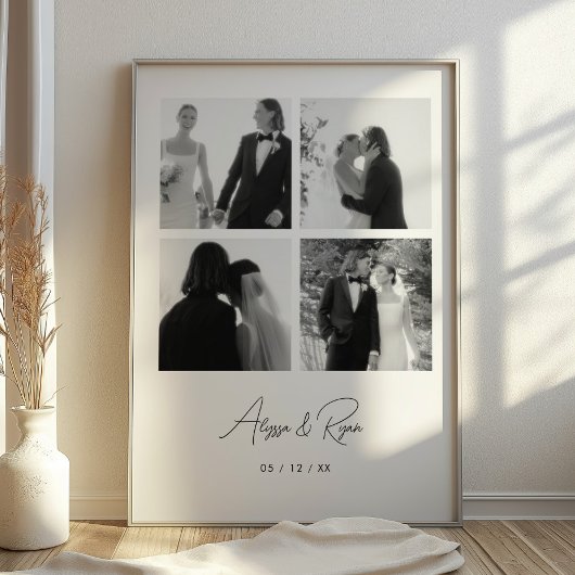 モダンパーソナライズされた4フォト結婚コラージュ ポスター