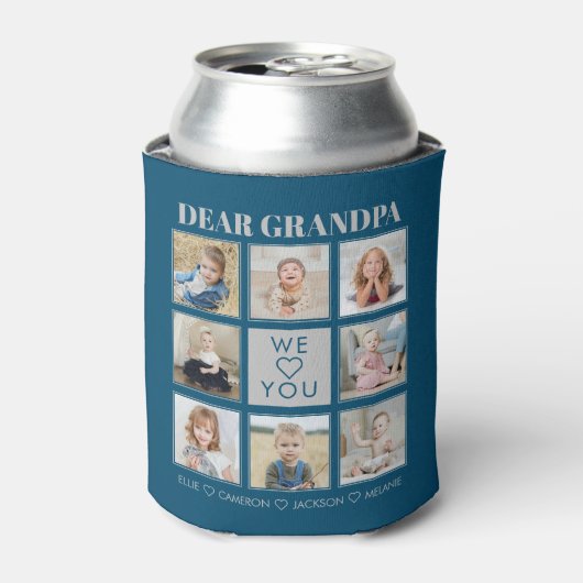 モダンパーソナライズされたGrandpa We Love You 8-Photos 缶クーラー (缶正面)