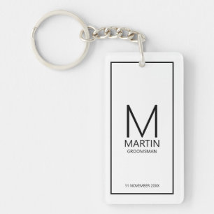 モダンパーソナライズされたMonogramとName Groomsmen キーホルダー
