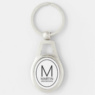 モダンパーソナライズされたMonogramとName Groomsmen キーホルダー