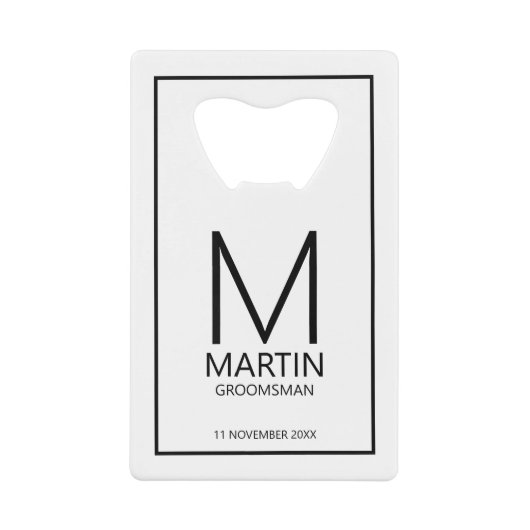 モダンパーソナライズされたMonogramとName Groomsmen クレジットカード栓抜き (正面)
