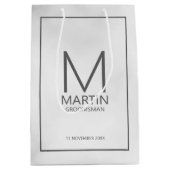 モダンパーソナライズされたMonogramとName Groomsmen ミディアムペーパーバッグ (正面)