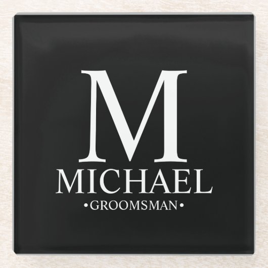モダンパーソナライズされたMonogram and Name Groomsman ガラスコースター (正面)