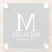 モダンパーソナライズされたMonogram and Name Groomsman ガラスコースター (裏面)