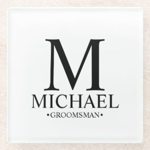 モダンパーソナライズされたMonogram and Name Groomsman ガラスコースター