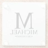 モダンパーソナライズされたMonogram and Name Groomsman ガラスコースター (裏面)