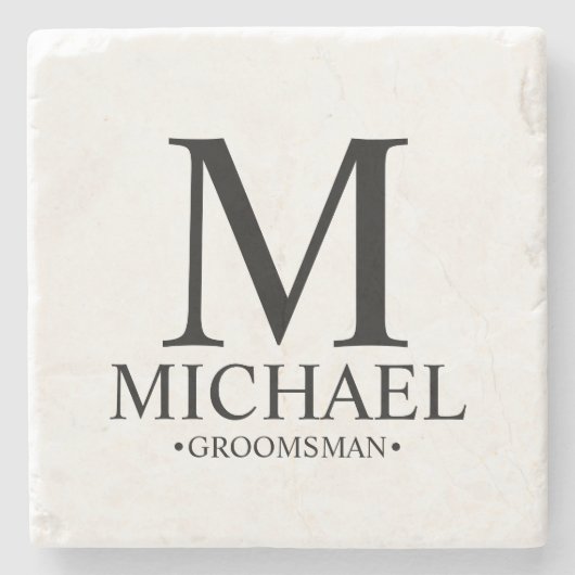 モダンパーソナライズされたMonogram and Name Groomsman ストーンコースター (正面)