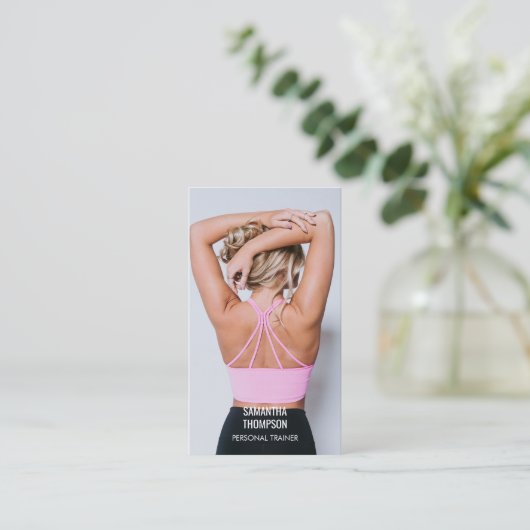 モダンパーソナルトレーナーフィットネス写真QRコード 名刺 (スタンド正面)