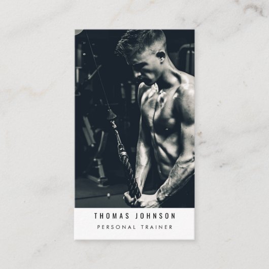モダンパーソナルトレーナーフィットネス写真QRコード 名刺 (正面)