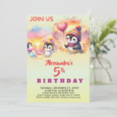 モダンパーティーアニマルペンギン水彩 招待状 (スタンド正面)