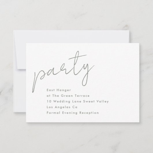 モダンパーティーカスタムセージ緑のウェディングレセプション 招待状 (正面)