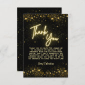 モダンパーティーブラックと金ゴールドネオングローライト サンキューカード (正面/裏面)