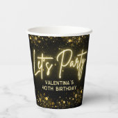 モダンパーティーブラックと金ゴールドネオングローライト 紙コップ (裏面)