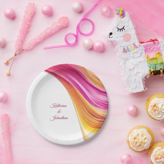 モダンパーティー供給 – ピンクオレンジ黄 –  ペーパープレート (パーティー)