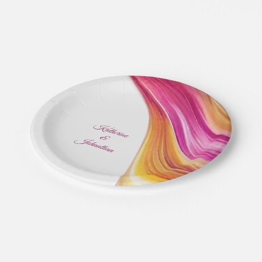 モダンパーティー供給 – ピンクオレンジ黄 –  ペーパープレート (アングル)