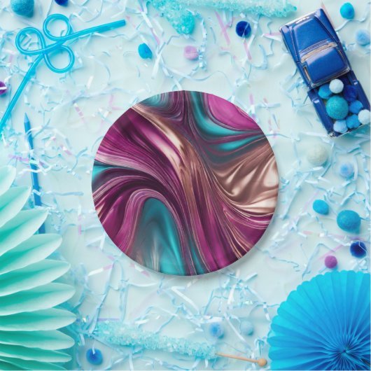 モダンパーティー供給 – マゼンタターコイズ金ゴールド- ペーパープレート (パーティー)