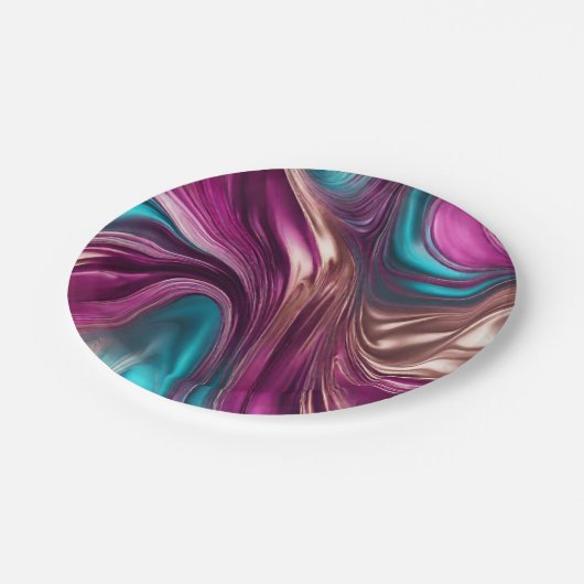 モダンパーティー供給 – マゼンタターコイズ金ゴールド- ペーパープレート (アングル)