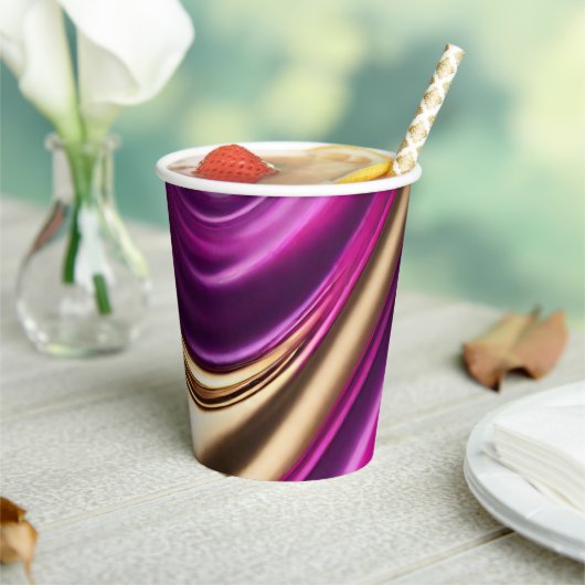モダンパーティー供給 – 紫ピンクと金ゴールド- 紙コップ (インサイチュ)