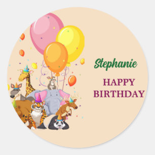 モダンパーティー動物虹カラー誕生日 ラウンドシール