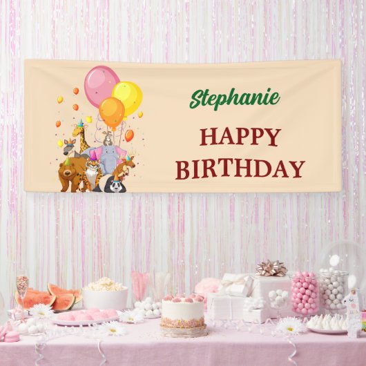 モダンパーティー動物虹カラー誕生日 横断幕 (パーティー)