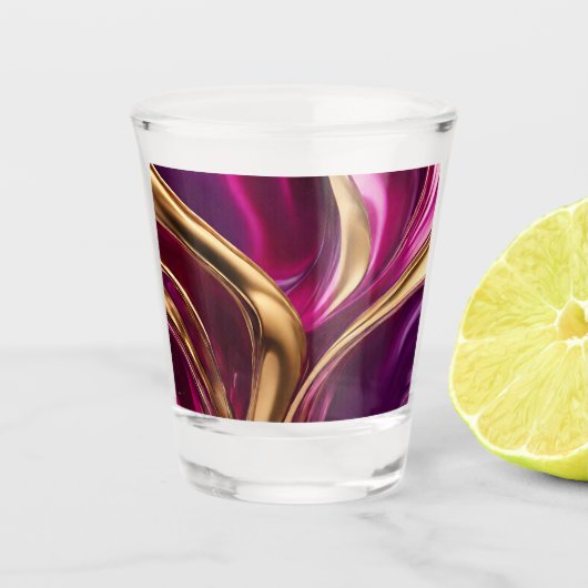 モダンパーティー眼鏡 – 明るい赤紫色紫と金ゴールド- ショットグラス (正面)