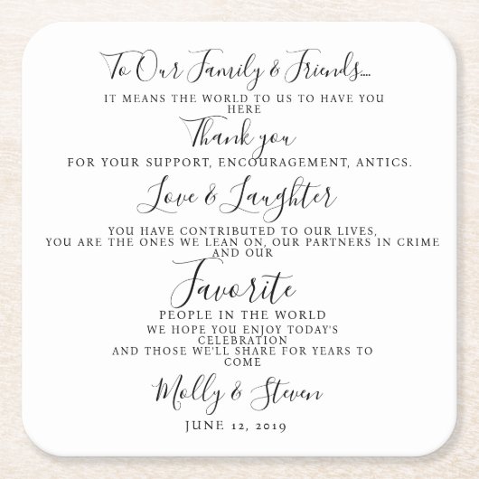 モダンパーティー/結婚sありがとう スクエアペーパーコースター (正面)