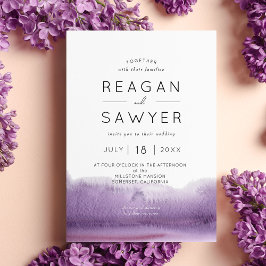 モダンパープルアブストラクトウォーターカラーウェディング 招待状