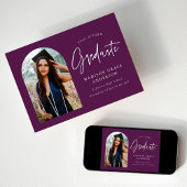 モダンパープルアーチ写真 卒業のお知らせ 案内状