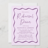 モダンパープルウェーブフレーム結婚式リハーサルディナー 招待状 (正面)