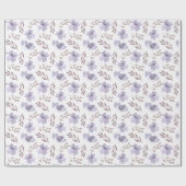 モダンパープルウォーターカラーの花柄 ラッピングペーパー (フラット)