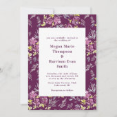 モダンパープルウォーターカラーフラワーウェディング招待状 招待状 (正面)