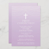 モダンパープルオンブルガーランドクロスコミュニオン 招待状 (正面/裏面)