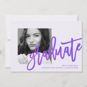 モダンパープルオンブルータイポグラフィー写真卒業パーティー 招待状 (正面)